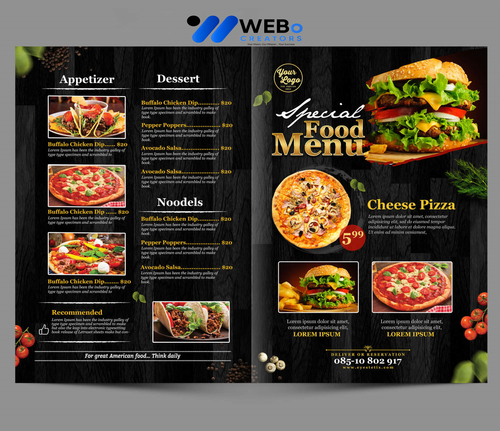 Modern restaurant menu design Texas 2026 café menu layout food branding design services